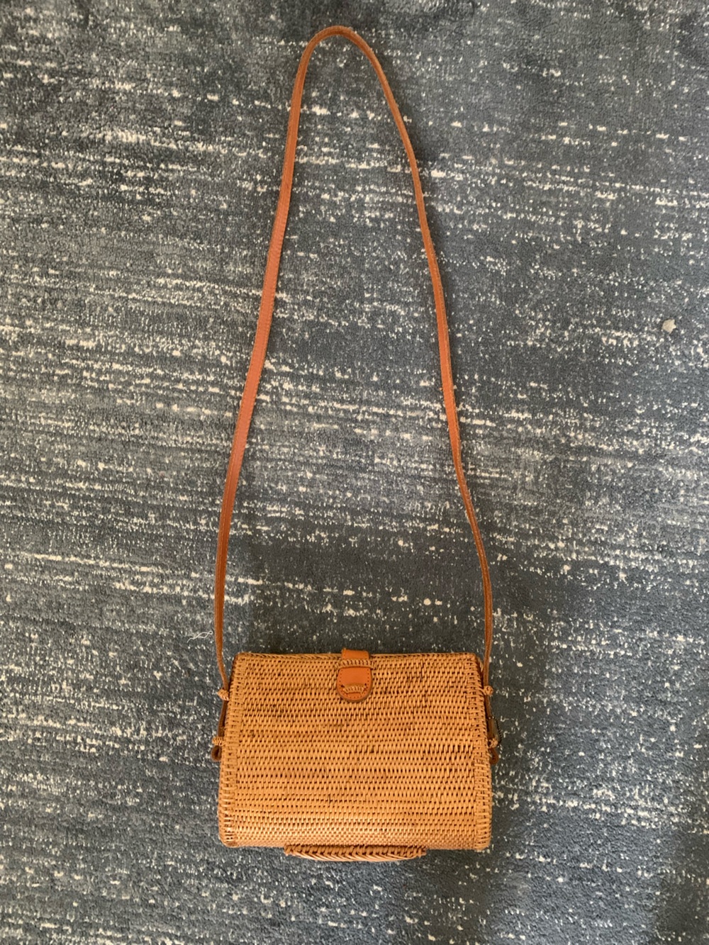 Woven Rattan Crossbody Shoulder Bag in Tan with Leather Accents